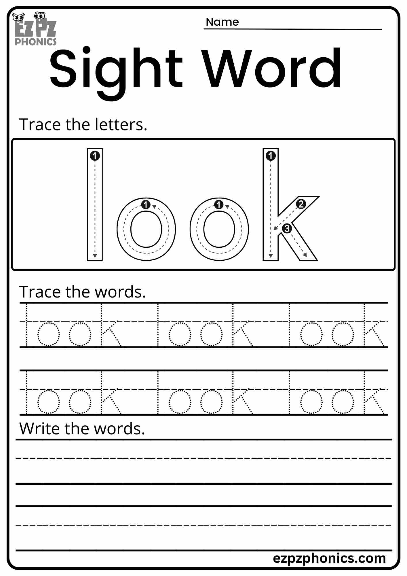 Dolch Sight Word "Look" Activity for Early Learners PDF Download Set 2